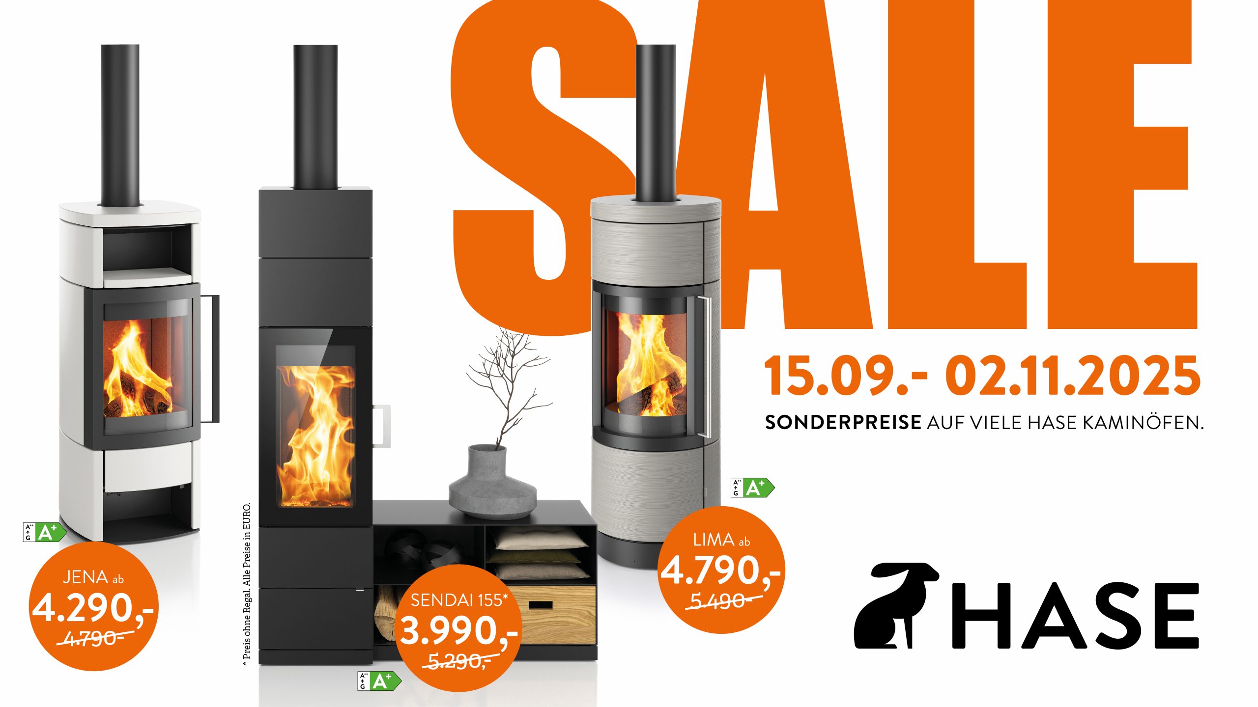 Hase Sale Aktion 15. September bis 30. November. Rabatte auf viele Öfen